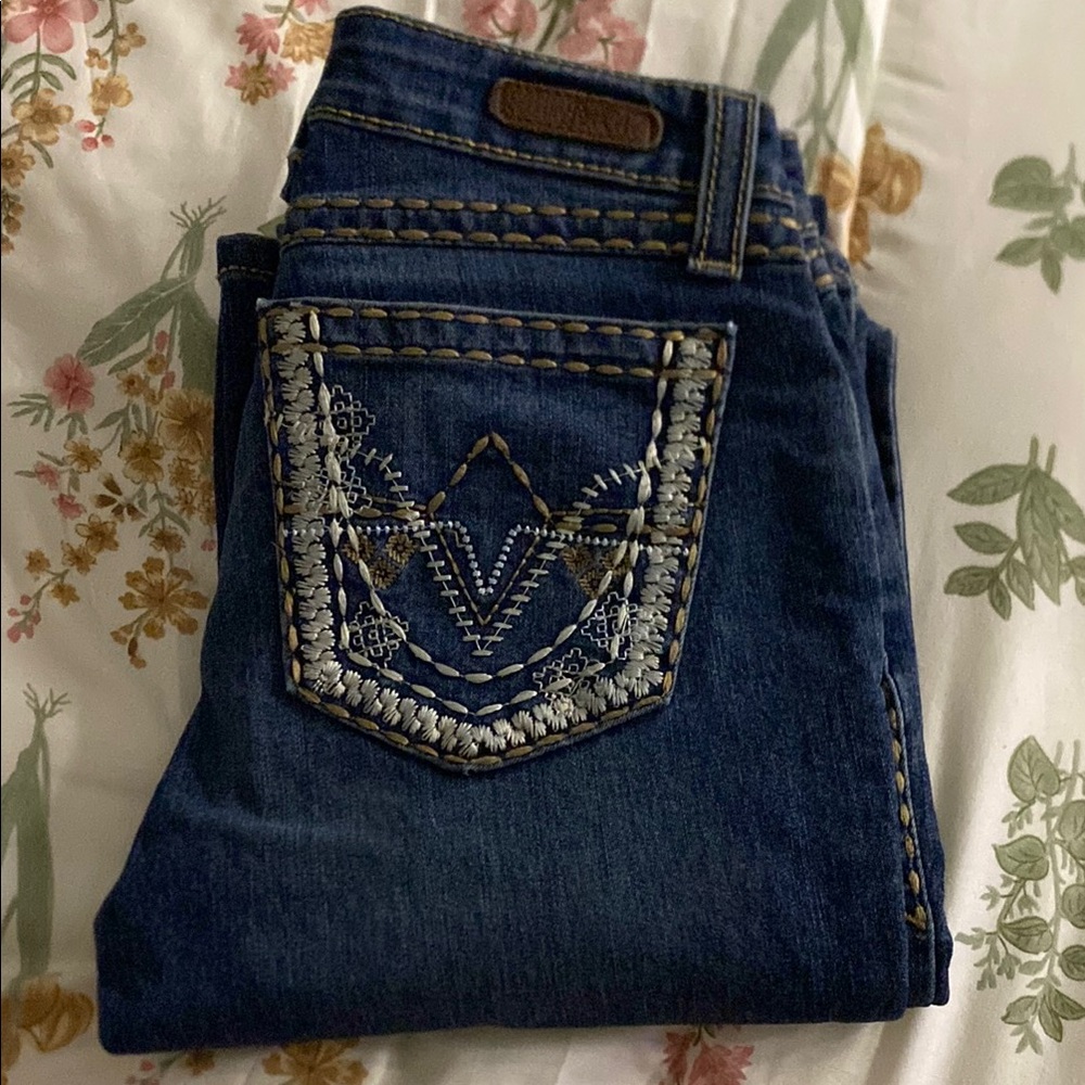 Wrangler Blue Boot Cut Jeans with Decorative Stitching